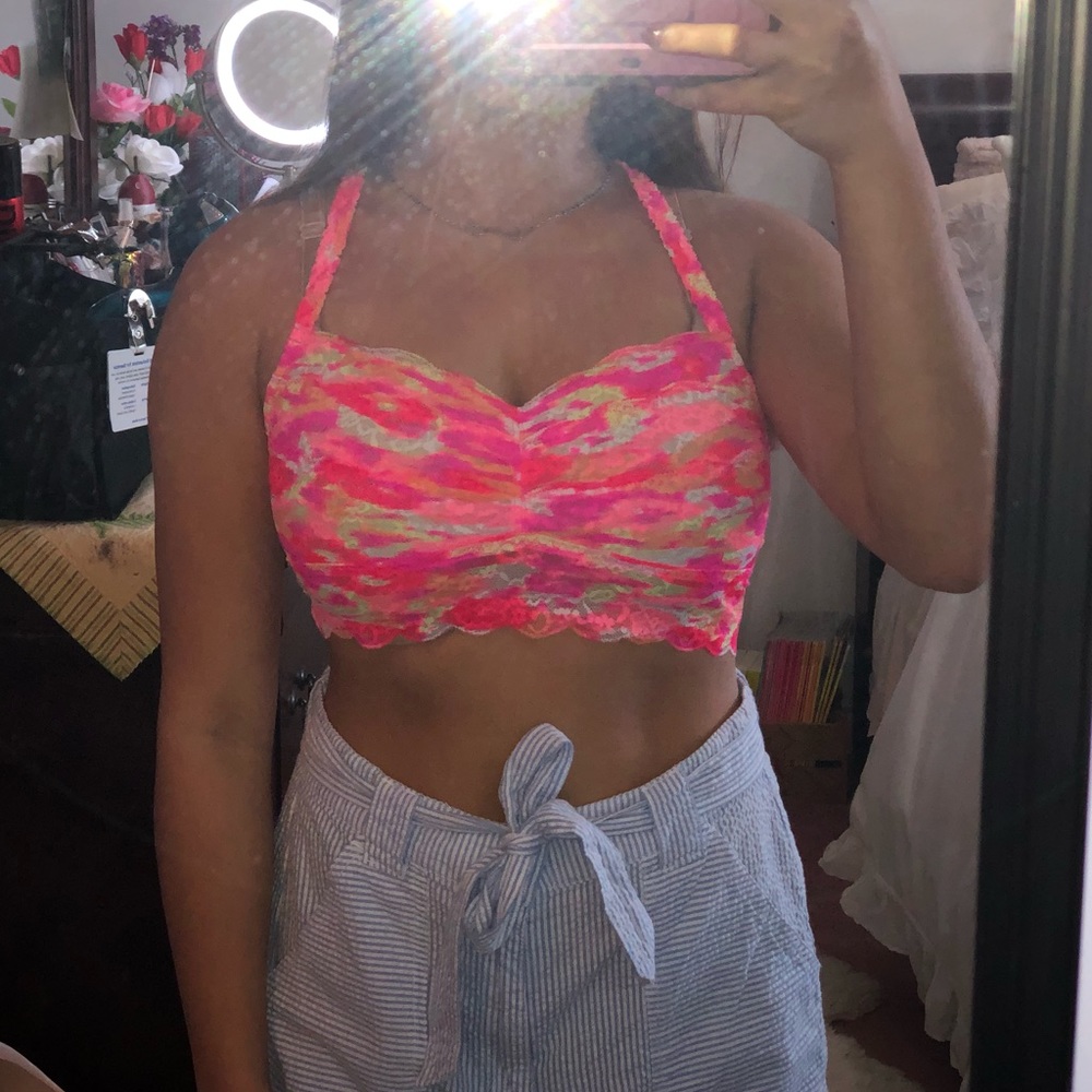 Vibrant floral lace Pink Victoria Secret bralette!